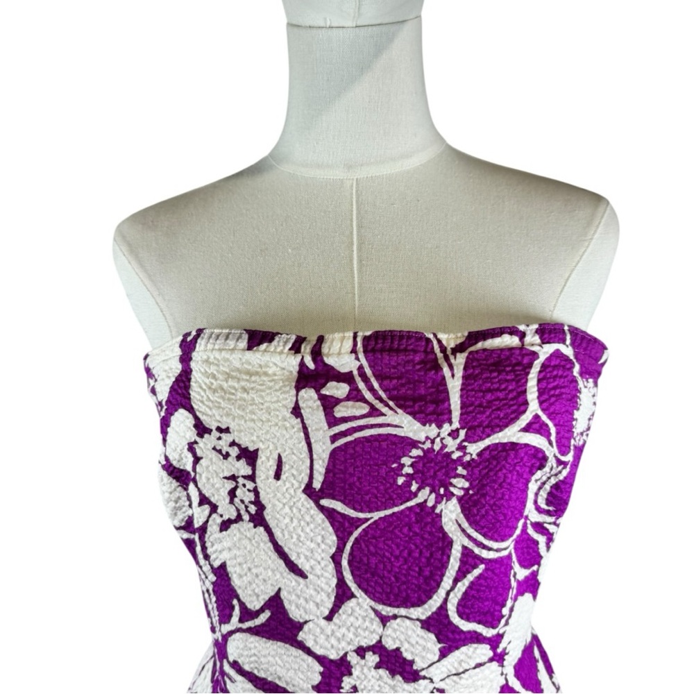 J.Crew Strapless Floral Matelassé Fit & Flare Dress - Purple & White Size 6 - Picture 4 of 10